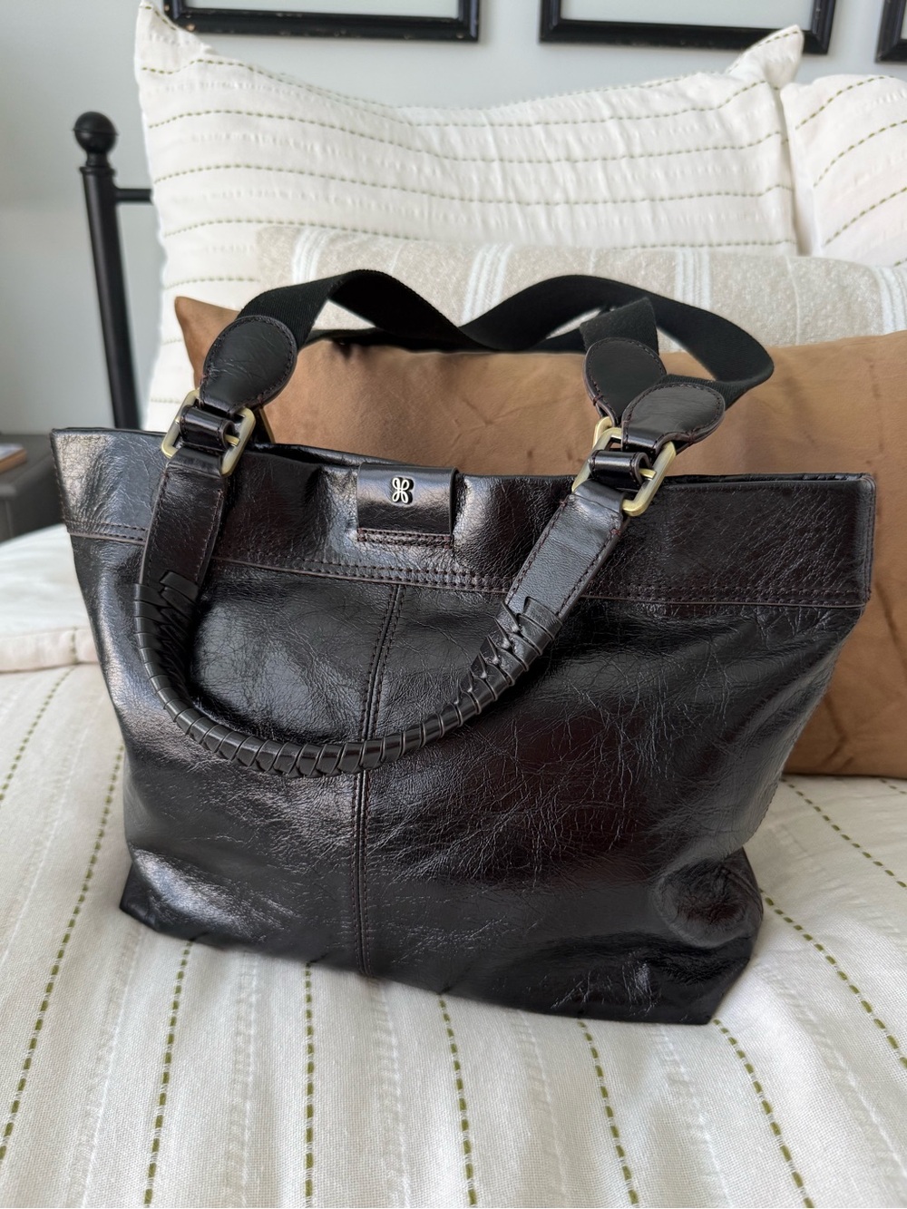HOBO Romy Medium Black Polished Leather Tote Shoulder Bag - Picture 5 of 11